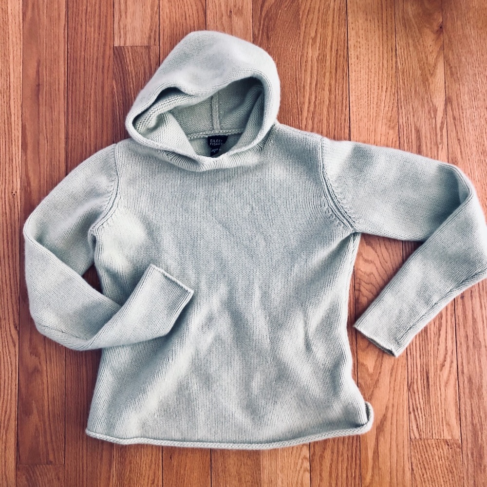 Eileen Fisher cashmere hooded sweater honeydew